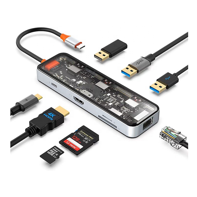 Usb C Hub - USB-Cハブ。4Kポート、イーサネットポート、100W PD、USB 3.0ポート×1、USB 2.0ポート×1、SD/TFカードスロット搭載。