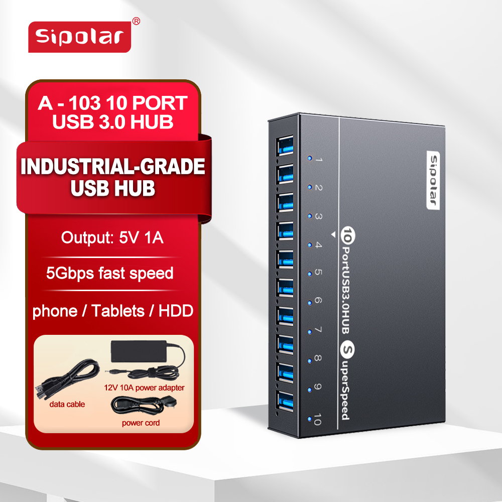 Usb Hub - A103 Sipolar 10ポートUSBハブ 電源付き60W USB 3.0データハブ