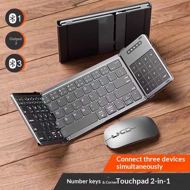 Laptop Mouse - Mengzu 三つ折りワイヤレス Bluetooth キーボード、数値タッチパッド付き、デスクトップ、ラップトップ用の 3 つのデバイスとマウスのコンボをサポート
