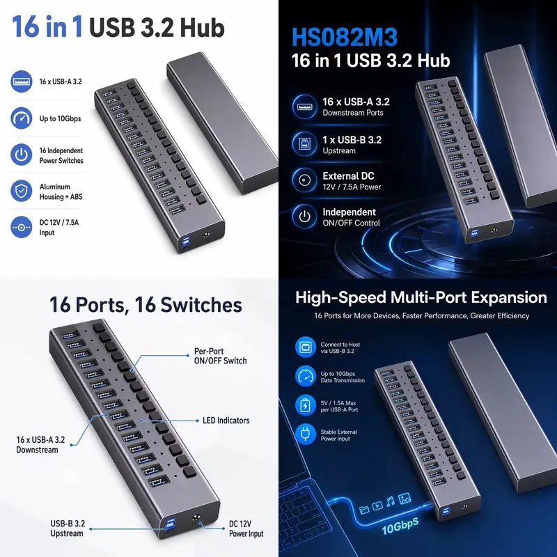 AP01 16ポート電源付きUSB 3.2 Gen2ハブ 1 - Usb Hub のレビューと価格