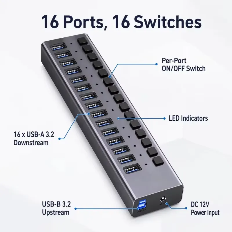 AP01 16ポート電源付きUSB 3.2 Gen2ハブ 1 - Usb Hub のレビューと価格