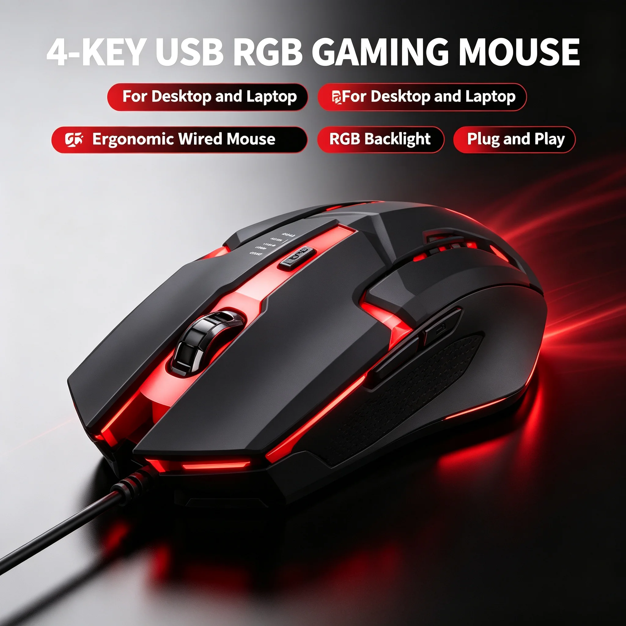 カラフルな3ボタン式LED搭載の有線ゲーミングマウス。デスク - Laptop Mouse のレビューと価格