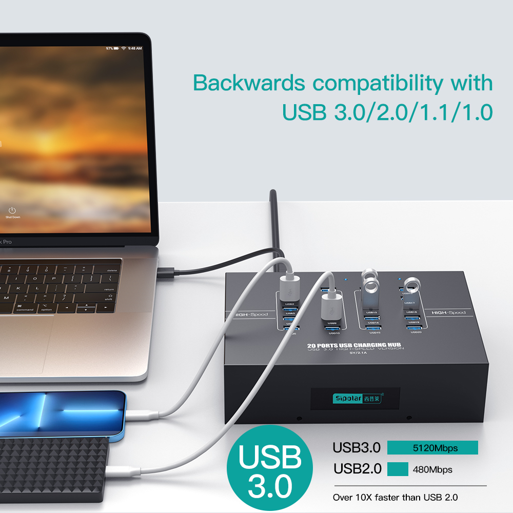 20ポートUSB 3.0充電ハブ（同期＆充電機能付き、And - Usb Hub のレビューと価格