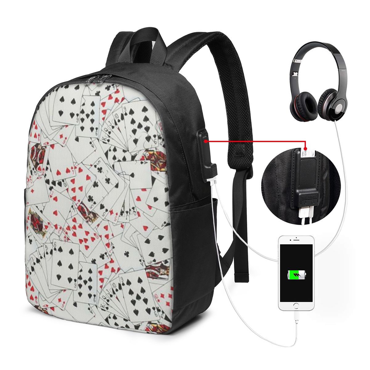 トランプポーカープリントバックパック旅行ノートブックバッグコ - Laptop Bag のレビューと価格