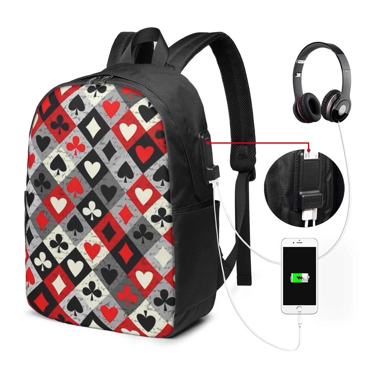 トランプポーカープリントバックパック旅行ノートブックバッグコ - Laptop Bag のレビューと価格