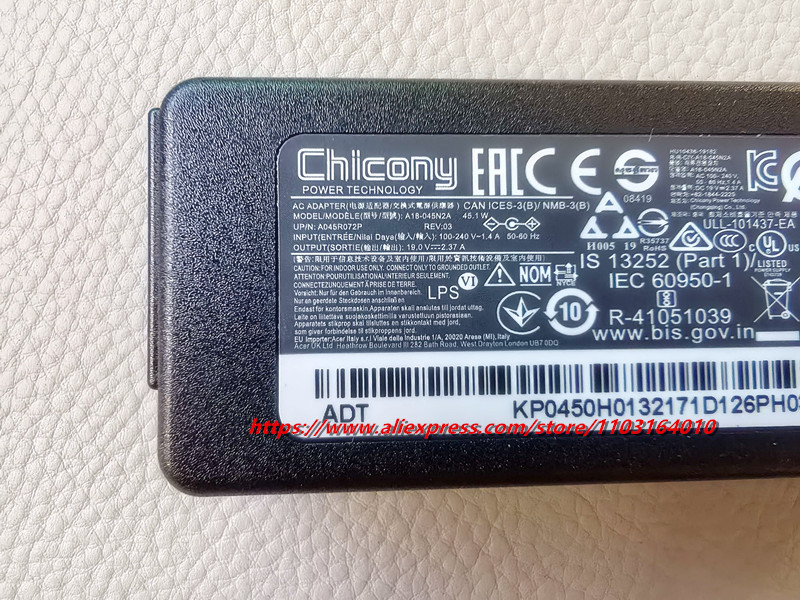 オリジナル19V 2.37A 45Wノートパソコン充電器 A - Laptop Charger のレビューと価格