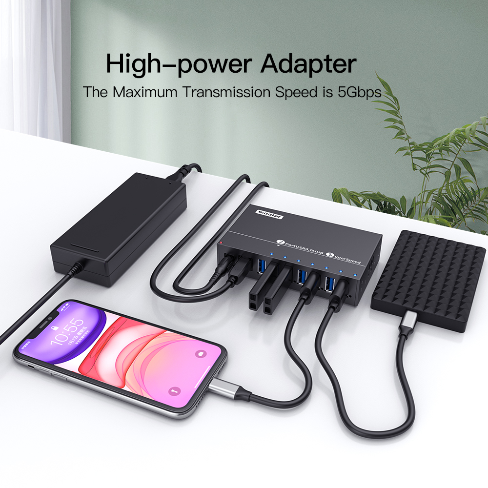 A173 7 ポート USB3.0 金属工業用ハブ 12V  - Usb Hub のレビューと価格