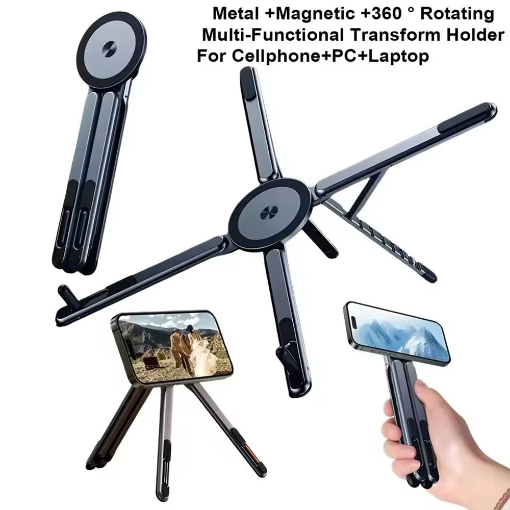 携帯電話用マグネット式ホルダー＆自撮り棒 3-in-1 折り - Laptop Stand のレビューと価格